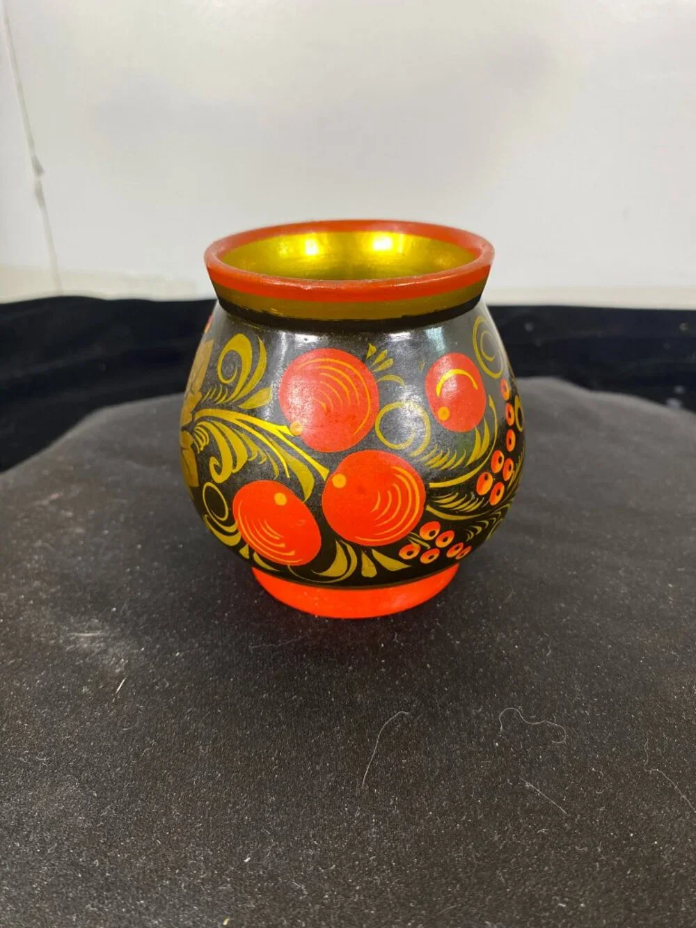 Vintage Soviet Russian Hand Painted Khokhloma Folk Art Cup Vase 3